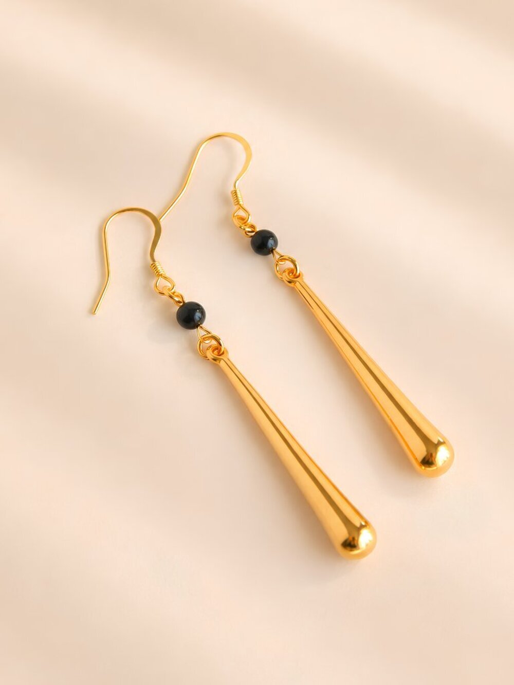 Gold Drop Earrings With Black Onyx Accents